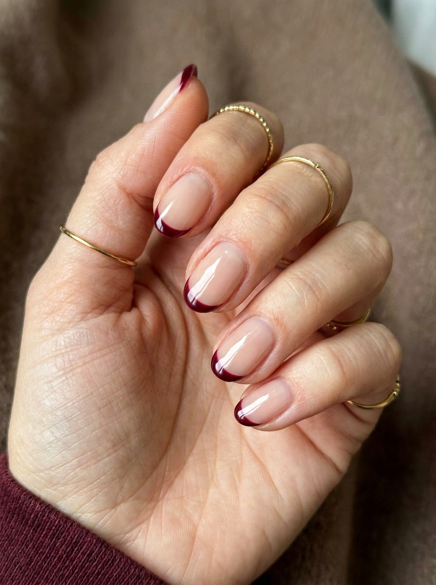 Burgundy Short French Nails als Kurze French Nägel Inspiration 2026